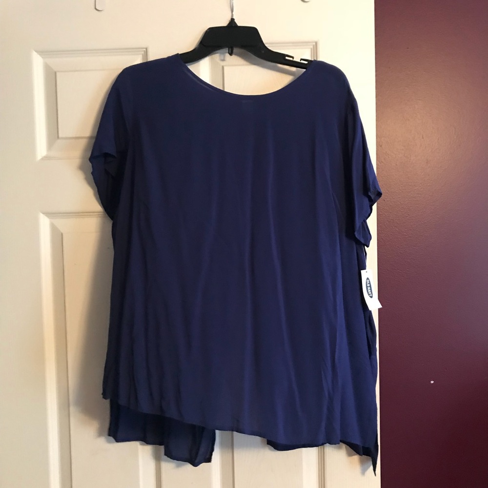 Navy, open back shirt